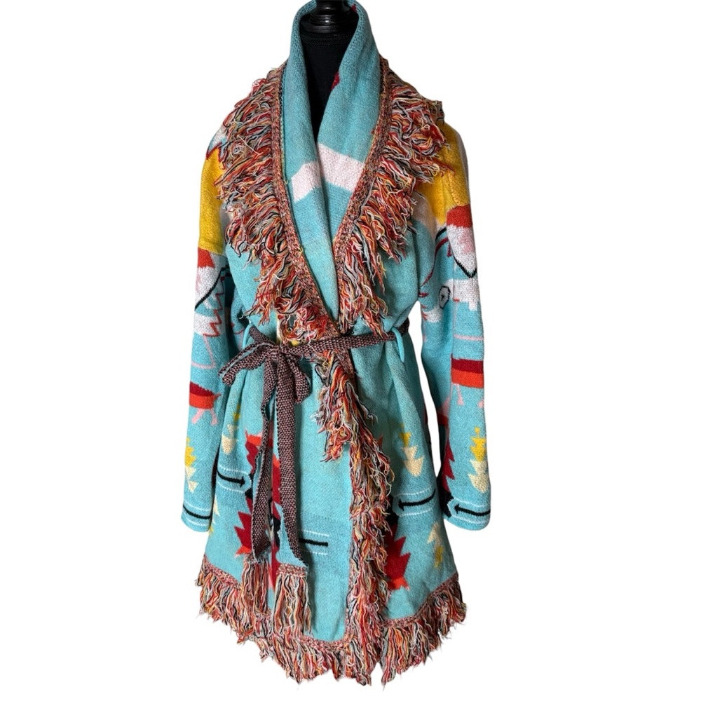FASHION NOVA New Western Fringe Knit Open Front Cardigan Aztec Navajo Large